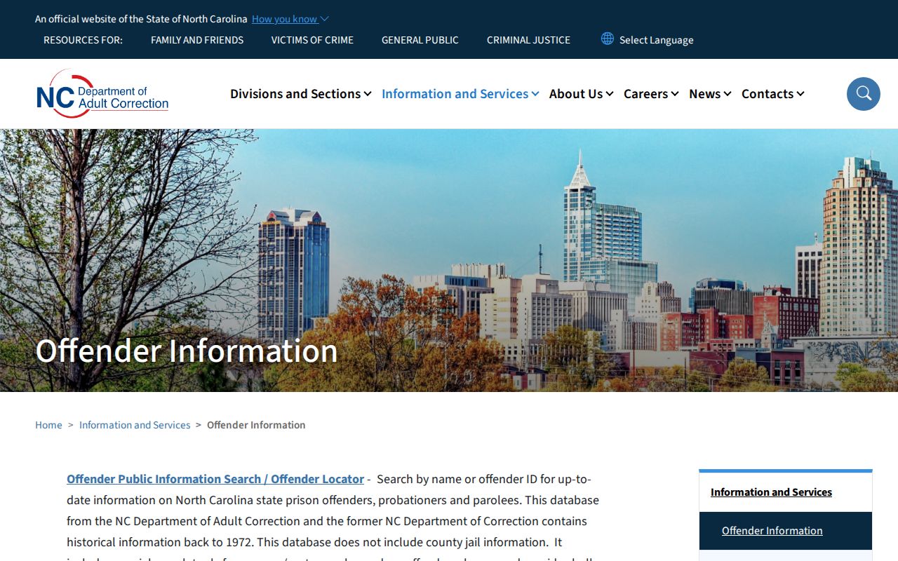 North Carolina Department of Adult Correction offender search source