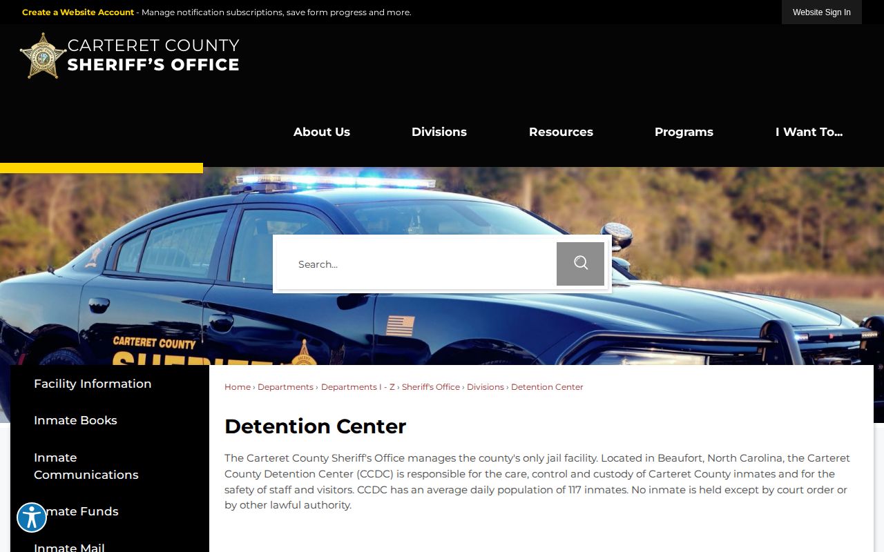 Carteret County Detention Center official custody record source