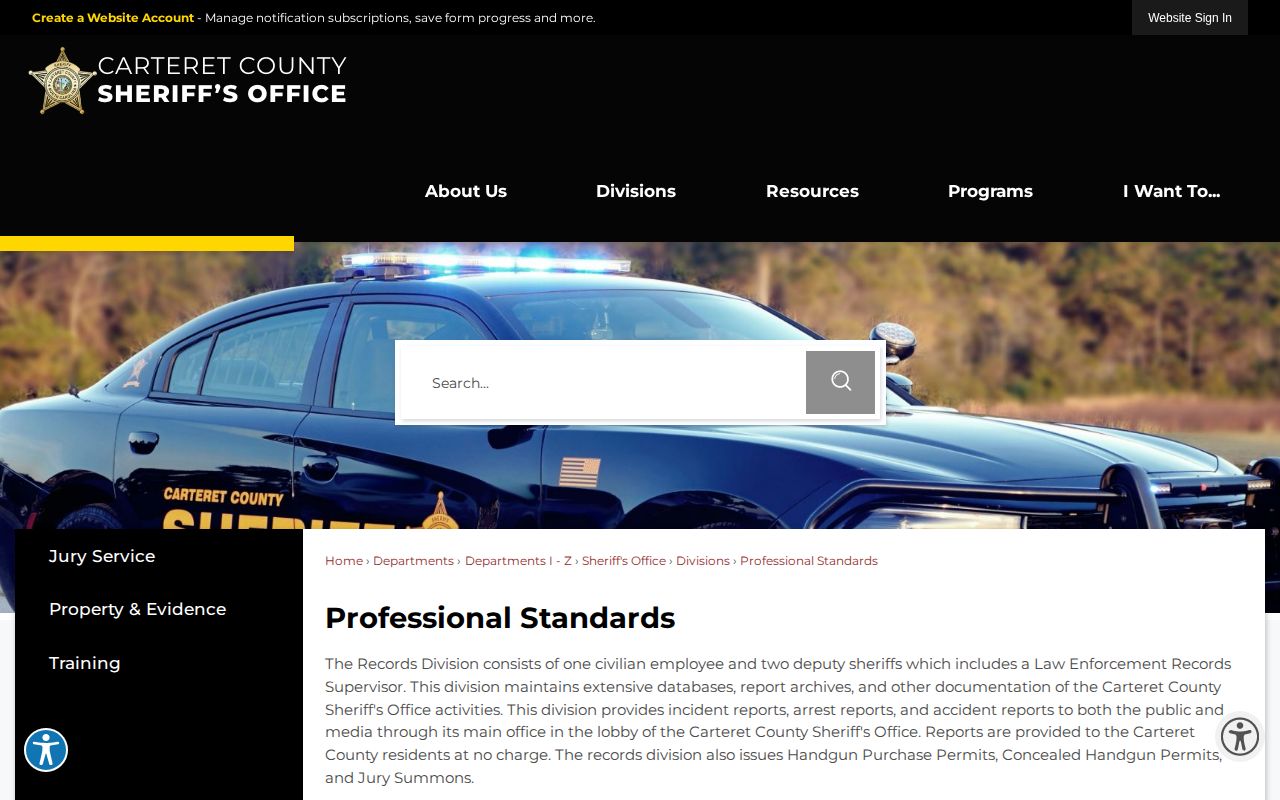 Carteret County Sheriff Records Division booking print request source