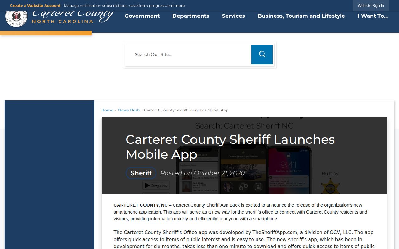 Carteret County Sheriff mobile app and Most Wanted source